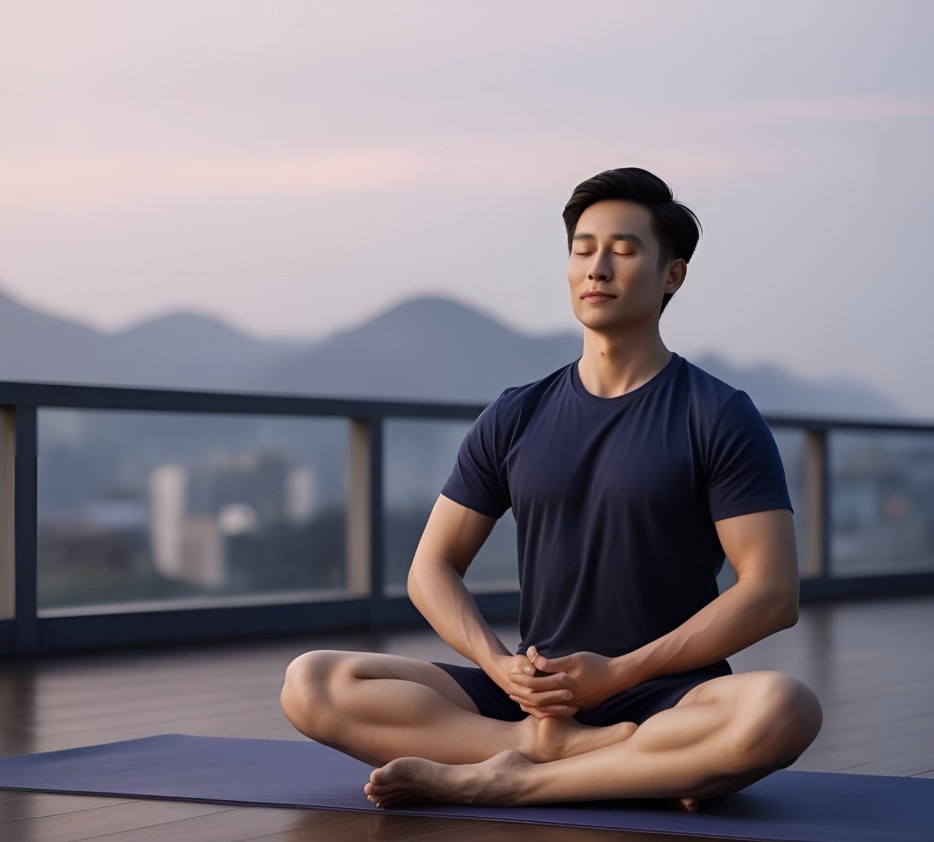 A relaxed person performing evening yoga for better sleep and relaxation