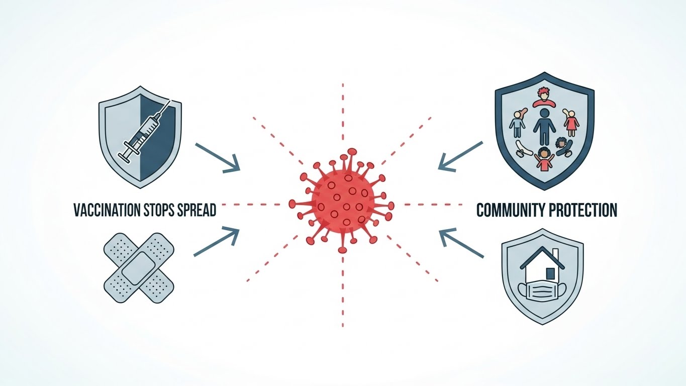 Illustration explaining flu prevention and vaccination benefits