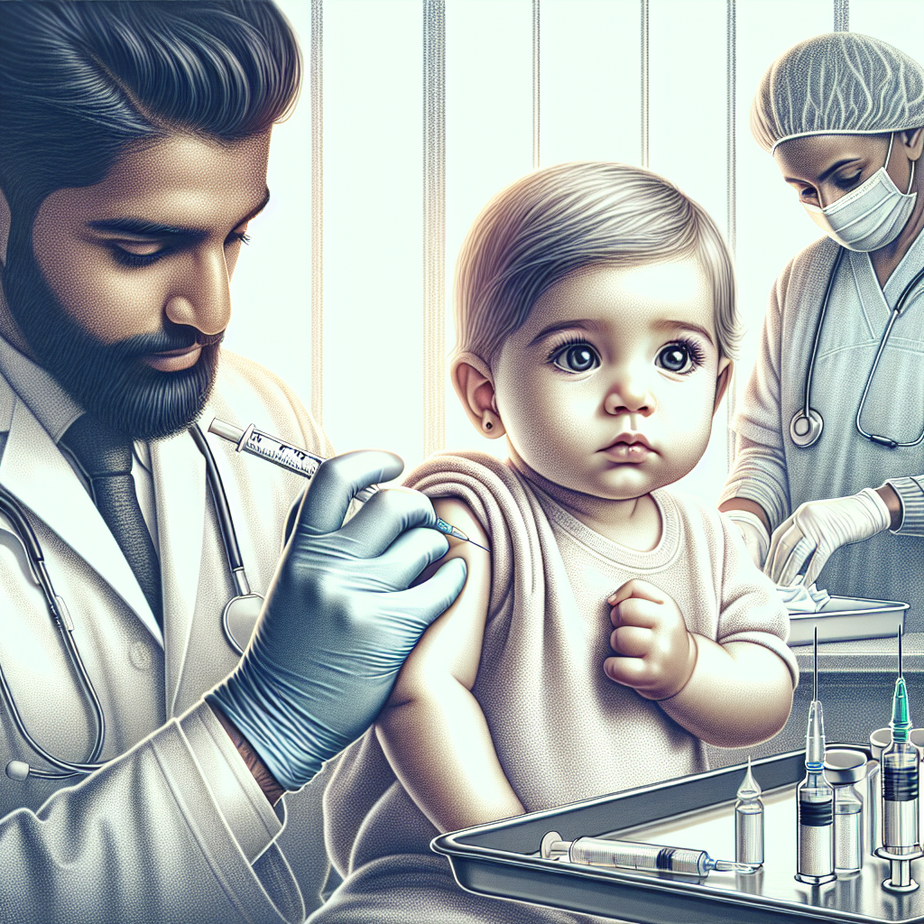 Infant receiving vaccination in a clinic